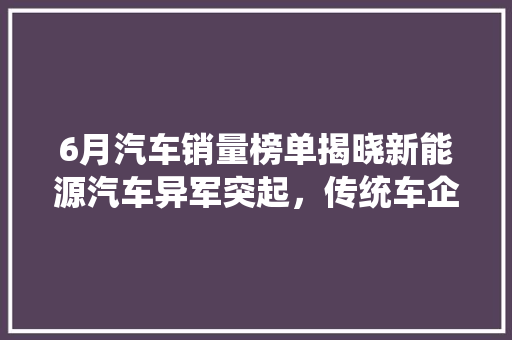 6月汽车销量榜单揭晓新能源汽车异军突起，传统车企积极转型