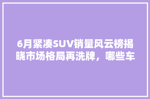 6月紧凑SUV销量风云榜揭晓市场格局再洗牌，哪些车型脱颖而出  第1张