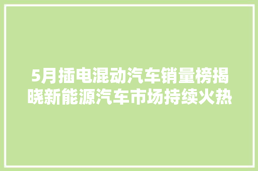 5月插电混动汽车销量榜揭晓新能源汽车市场持续火热，哪些车型脱颖而出