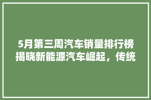 5月第三周汽车销量排行榜揭晓新能源汽车崛起，传统燃油车面临挑战