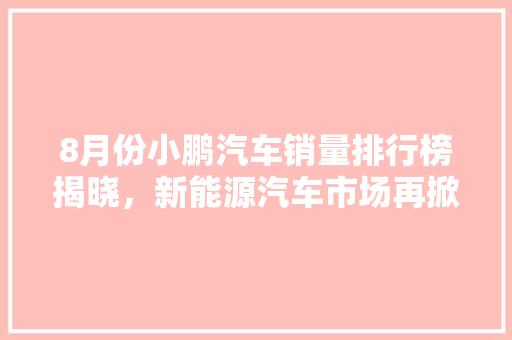 8月份小鹏汽车销量排行榜揭晓，新能源汽车市场再掀热潮