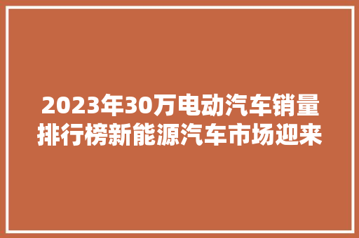 2023年30万电动汽车销量排行榜新能源汽车市场迎来新格局