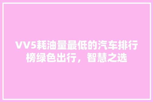 VV5耗油量最低的汽车排行榜绿色出行，智慧之选  第1张