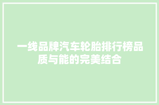 一线品牌汽车轮胎排行榜品质与能的完美结合