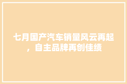 七月国产汽车销量风云再起，自主品牌再创佳绩