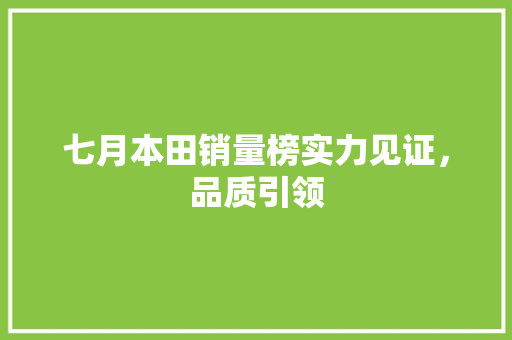 七月本田销量榜实力见证，品质引领