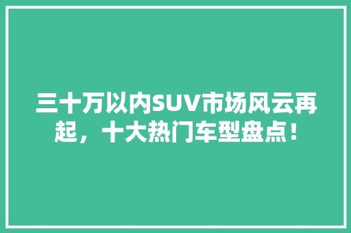 三十万以内SUV市场风云再起，十大热门车型盘点！
