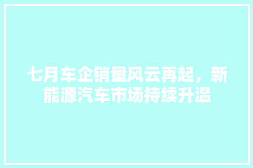 七月车企销量风云再起，新能源汽车市场持续升温