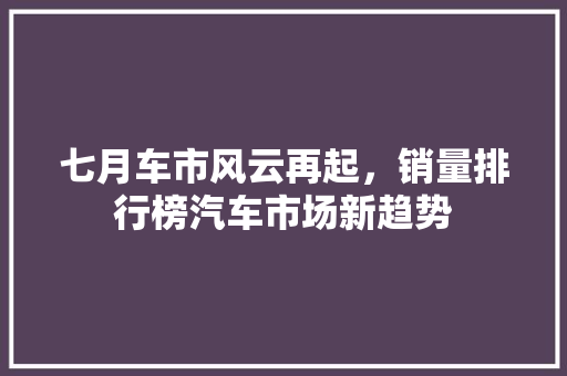七月车市风云再起，销量排行榜汽车市场新趋势