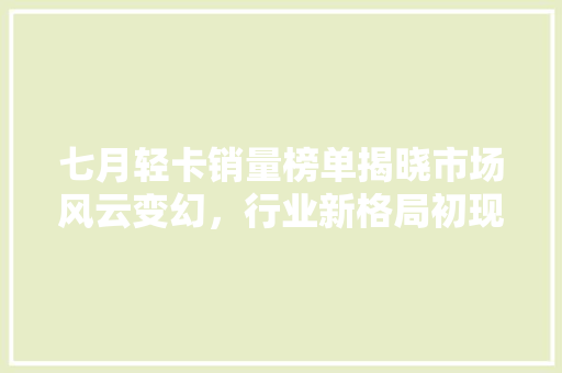 七月轻卡销量榜单揭晓市场风云变幻，行业新格局初现  第1张