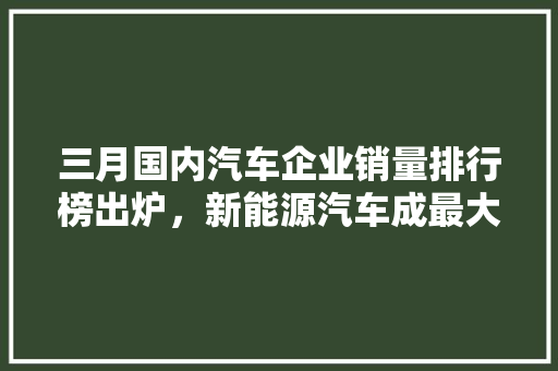 三月国内汽车企业销量排行榜出炉，新能源汽车成最大亮点