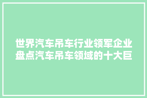 世界汽车吊车行业领军企业盘点汽车吊车领域的十大巨头