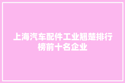 上海汽车配件工业翘楚排行榜前十名企业