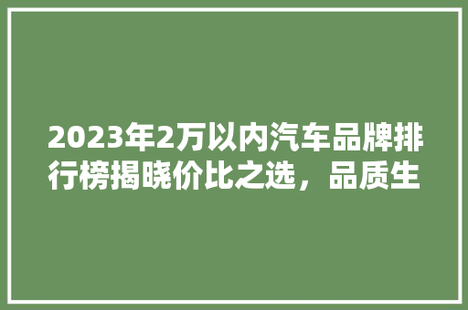 2023年2万以内汽车品牌排行榜揭晓价比之选，品质生活启程