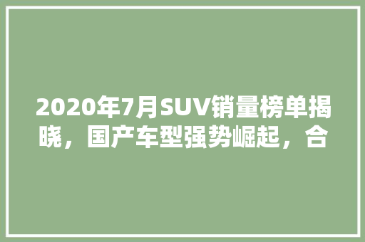 2020年7月SUV销量榜单揭晓，国产车型强势崛起，合资品牌面临挑战