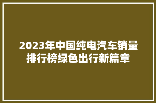 2023年中国纯电汽车销量排行榜绿色出行新篇章  第1张