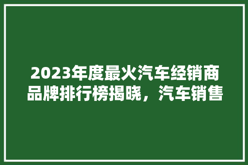 2023年度最火汽车经销商品牌排行榜揭晓，汽车销售行业新趋势