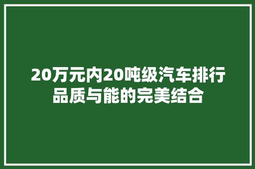 20万元内20吨级汽车排行品质与能的完美结合