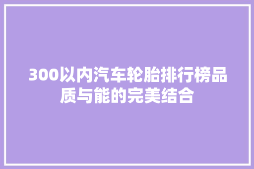 300以内汽车轮胎排行榜品质与能的完美结合