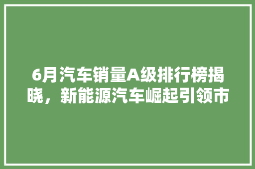 6月汽车销量A级排行榜揭晓，新能源汽车崛起引领市场新风向