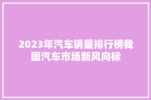 2023年汽车销量排行榜我国汽车市场新风向标