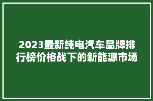 2023最新纯电汽车品牌排行榜价格战下的新能源市场风云变幻  第1张