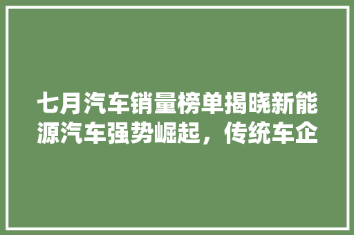 七月汽车销量榜单揭晓新能源汽车强势崛起，传统车企加速转型