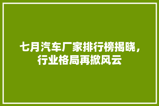 七月汽车厂家排行榜揭晓，行业格局再掀风云
