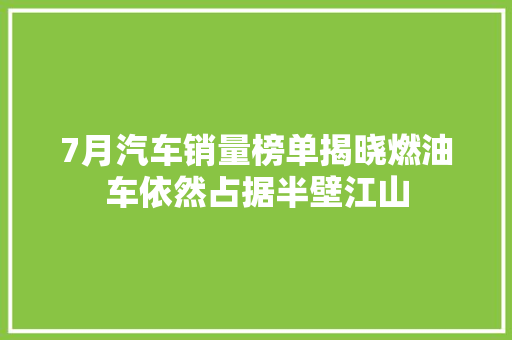 7月汽车销量榜单揭晓燃油车依然占据半壁江山
