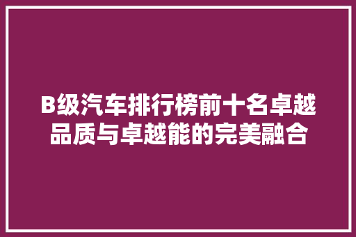 B级汽车排行榜前十名卓越品质与卓越能的完美融合