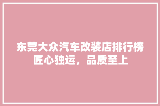 东莞大众汽车改装店排行榜匠心独运，品质至上