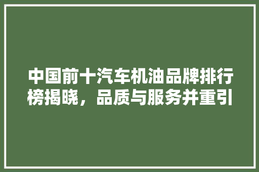 中国前十汽车机油品牌排行榜揭晓，品质与服务并重引领行业新潮流