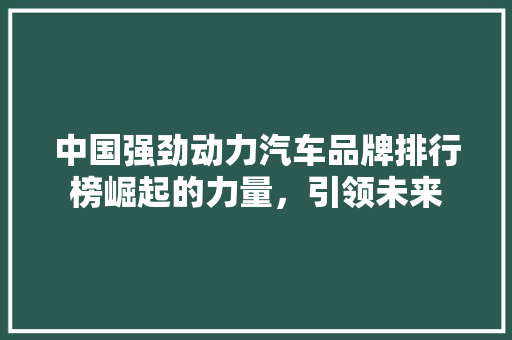 中国强劲动力汽车品牌排行榜崛起的力量，引领未来