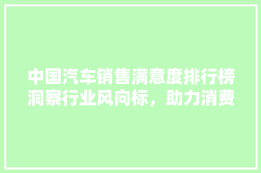 中国汽车销售满意度排行榜洞察行业风向标，助力消费者购车决策