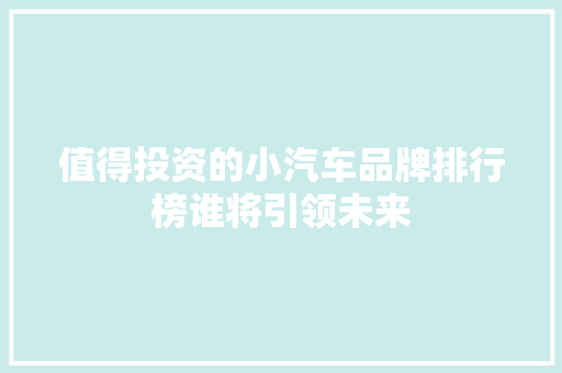 值得投资的小汽车品牌排行榜谁将引领未来