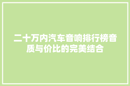 二十万内汽车音响排行榜音质与价比的完美结合