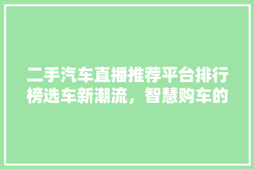 二手汽车直播推荐平台排行榜选车新潮流，智慧购车的风向标