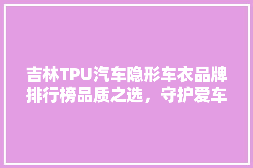 吉林TPU汽车隐形车衣品牌排行榜品质之选，守护爱车风采
