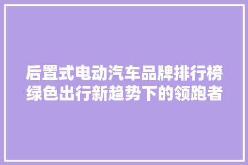 后置式电动汽车品牌排行榜绿色出行新趋势下的领跑者