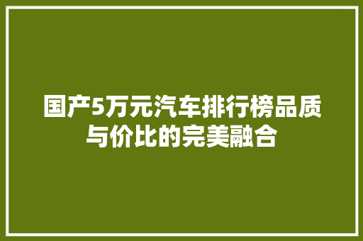 国产5万元汽车排行榜品质与价比的完美融合