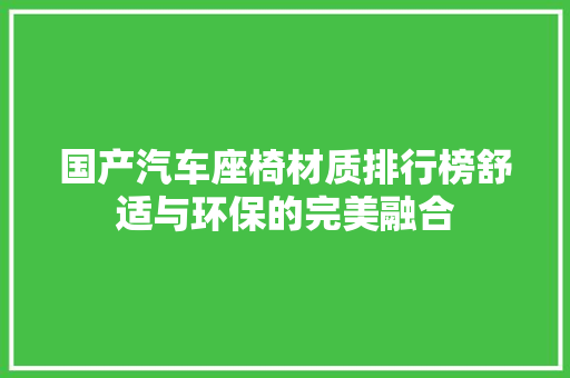 国产汽车座椅材质排行榜舒适与环保的完美融合