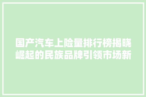 国产汽车上险量排行榜揭晓崛起的民族品牌引领市场新潮流