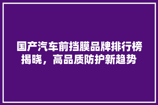 国产汽车前挡膜品牌排行榜揭晓，高品质防护新趋势