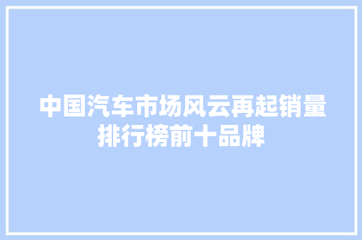 中国汽车市场风云再起销量排行榜前十品牌