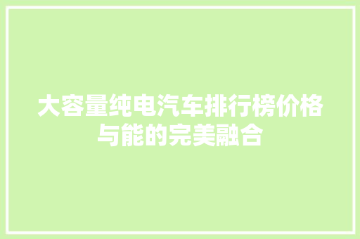 大容量纯电汽车排行榜价格与能的完美融合