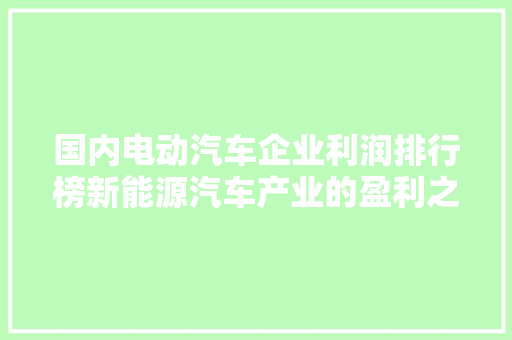 国内电动汽车企业利润排行榜新能源汽车产业的盈利之路  第1张