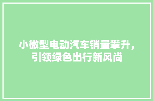 小微型电动汽车销量攀升，引领绿色出行新风尚