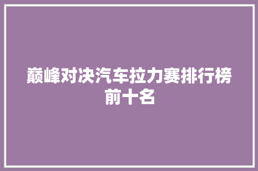巅峰对决汽车拉力赛排行榜前十名