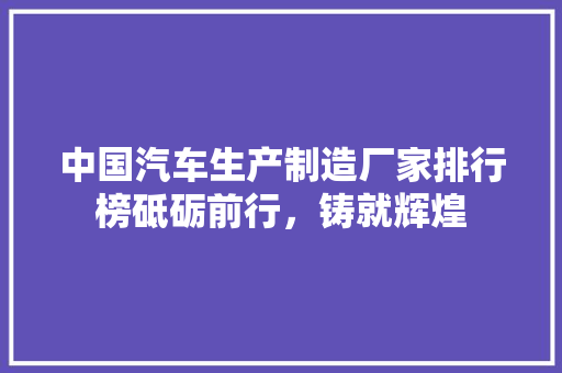 中国汽车生产制造厂家排行榜砥砺前行，铸就辉煌  第1张