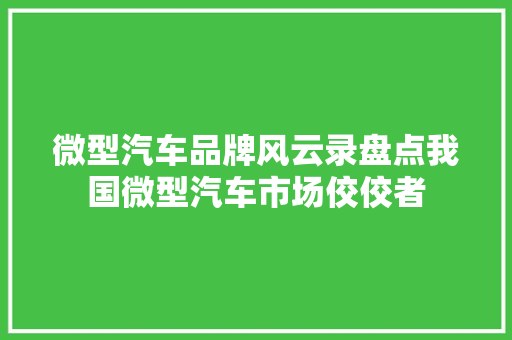 微型汽车品牌风云录盘点我国微型汽车市场佼佼者